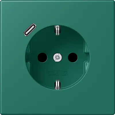JUNG wandcontactdoos randaarde Safety+ met USB-C Les Couleurs vert anglais 216 (LC 1520-18 C 216)