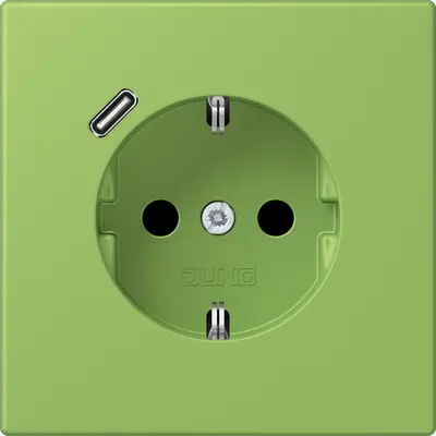 JUNG wandcontactdoos randaarde Safety+ met USB-C Les Couleurs vert 31 220 (LC 1520-18 C 220)