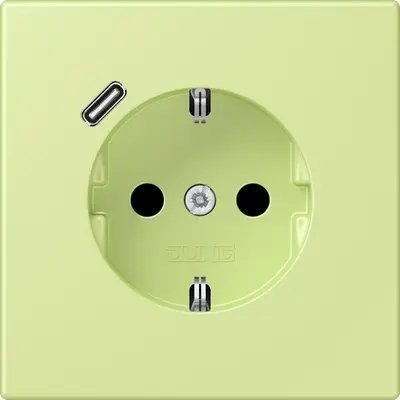 JUNG wandcontactdoos randaarde Safety+ met USB-C Les Couleurs vert jaune clair 222 (LC 1520-18 C 222)