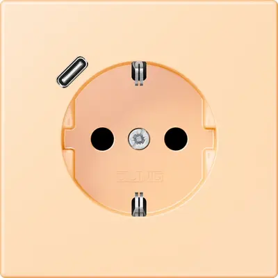 JUNG wandcontactdoos randaarde Safety+ met USB-C Les Couleurs ocre 223 (LC 1520-18 C 223)