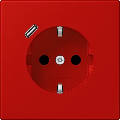 JUNG wandcontactdoos randaarde Safety+ met USB-C Les Couleurs rouge vermillon 31 227 (LC 1520-18 C 227)
