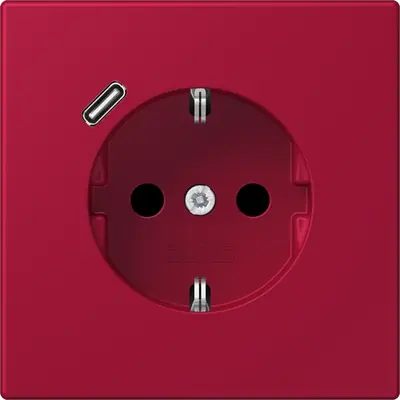 JUNG wandcontactdoos randaarde Safety+ met USB-C Les Couleurs rouge carmin 229 (LC 1520-18 C 229)