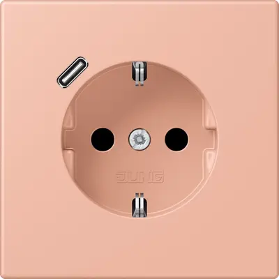 JUNG wandcontactdoos randaarde Safety+ met USB-C Les Couleurs rose clair 231 (LC 1520-18 C 231)