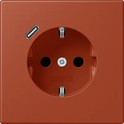 JUNG wandcontactdoos randaarde Safety+ met USB-C Les Couleurs l'ocre rouge 232 (LC 1520-18 C 232)