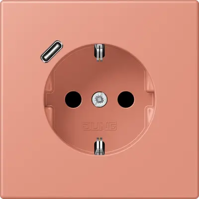 JUNG wandcontactdoos randaarde Safety+ met USB-C Les Couleurs l'ocre rouge moyen 233 (LC 1520-18 C 233)