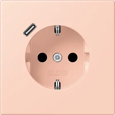 JUNG wandcontactdoos randaarde Safety+ met USB-C Les Couleurs l'ocre rouge clair 234 (LC 1520-18 C 234)
