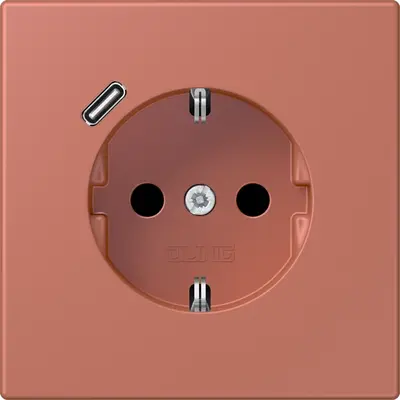 JUNG wandcontactdoos randaarde Safety+ met USB-C Les Couleurs terre sienne brique 236 (LC 1520-18 C 236)
