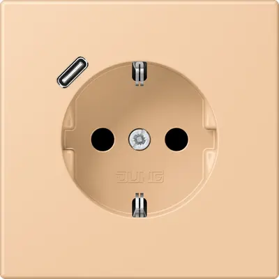 JUNG wandcontactdoos randaarde Safety+ met USB-C Les Couleurs terre sienne claire 31 237 (LC 1520-18 C 237)