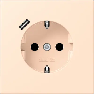 JUNG wandcontactdoos randaarde Safety+ met USB-C Les Couleurs terre sienne pale 238 (LC 1520-18 C 238)