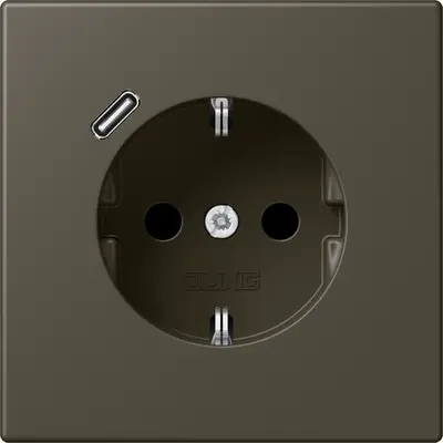 JUNG wandcontactdoos randaarde Safety+ met USB-C Les Couleurs ombre naturelle 31 241 (LC 1520-18 C 241)