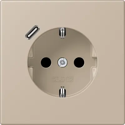 JUNG wandcontactdoos randaarde Safety+ met USB-C Les Couleurs ombre naturelle claire 243 (LC 1520-18 C 243)
