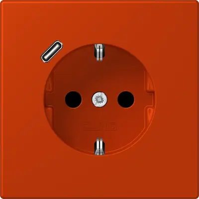 JUNG wandcontactdoos randaarde Safety+ met USB-C Les Couleurs rouge vermillon 59 244 (LC 1520-18 C 244)