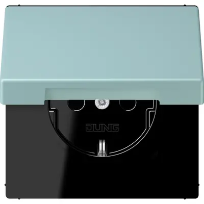 JUNG wandcontactdoos randaarde Safety+ met klapdeksel Les Couleurs ceruleen clair 214 (LC 1520 BFKIKL 214)