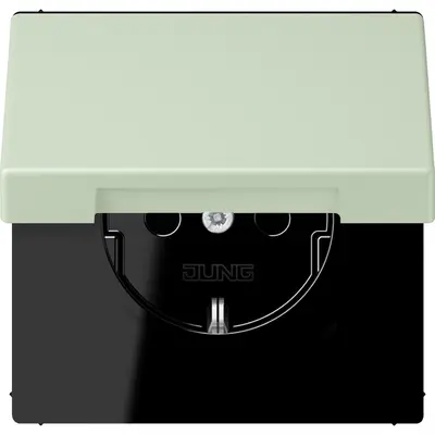 JUNG wandcontactdoos randaarde Safety+ met klapdeksel Les Couleurs vert anglais pale 218 (LC 1520 BFKIKL 218)