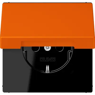 JUNG wandcontactdoos randaarde Safety+ met klapdeksel Les Couleurs orange 224 (LC 1520 BFKIKL 224)