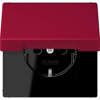 JUNG wandcontactdoos randaarde Safety+ met klapdeksel Les Couleurs rouge carmin 229 (LC 1520 BFKIKL 229)
