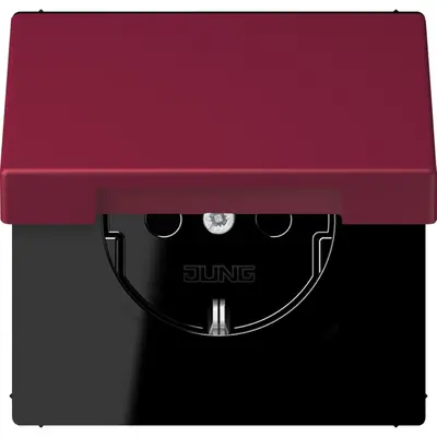 JUNG wandcontactdoos randaarde Safety+ met klapdeksel Les Couleurs le rubis 255 (LC 1520 BFKIKL 255)