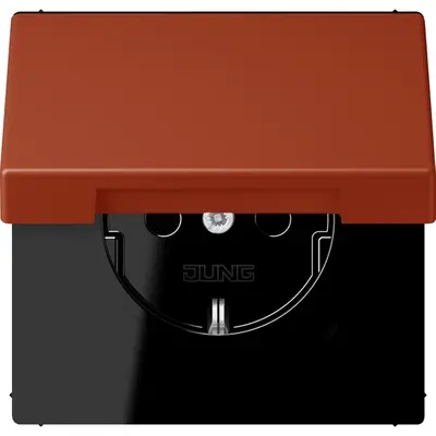 JUNG wandcontactdoos randaarde Safety+ met klapdeksel Les Couleurs l'ocre rouge 232 (LC 1520 BFKIKL 232)