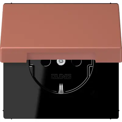 JUNG wandcontactdoos randaarde Safety+ met klapdeksel Les Couleurs terre sienne brique 236 (LC 1520 BFKIKL 236)