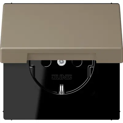 JUNG wandcontactdoos randaarde Safety+ met klapdeksel Les Couleurs ombre naturelle moyenne 242 (LC 1520 BFKIKL 242)