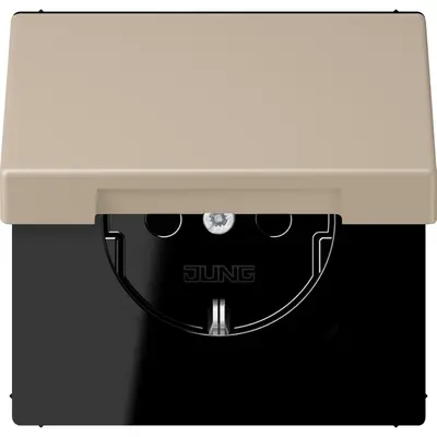 JUNG wandcontactdoos randaarde Safety+ met klapdeksel Les Couleurs ombre naturelle claire 243 (LC 1520 BFKIKL 243)