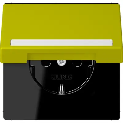 JUNG wandcontactdoos randaarde Safety+ klapdeksel Les Couleurs vert olive vif 249 (LC 1520 BFNAKL 249)