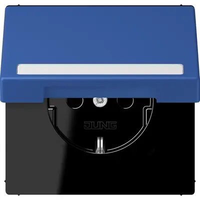 JUNG wandcontactdoos randaarde Safety+ klapdeksel Les Couleurs bleu outremer 59 253 (LC 1520 BFNAKL 253)