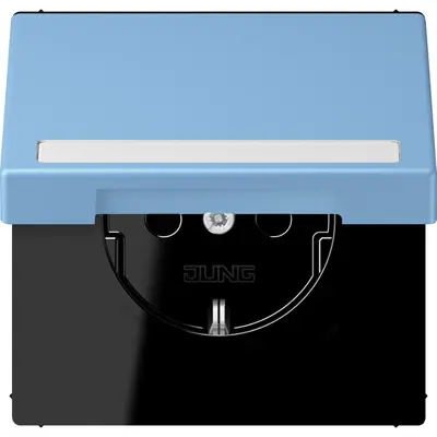 JUNG wandcontactdoos randaarde Safety+ klapdeksel Les Couleurs bleu ceruleen 59 256 (LC 1520 BFNAKL 256)