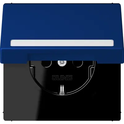 JUNG wandcontactdoos randaarde Safety+ klapdeksel Les Couleurs bleu outremer fonce 261 (LC 1520 BFNAKL 261)