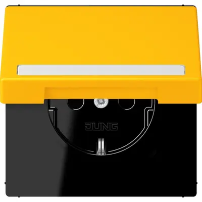 JUNG wandcontactdoos randaarde Safety+ klapdeksel Les Couleurs le jaune vif 263 (LC 1520 BFNAKL 263)