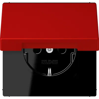 JUNG wandcontactdoos randaarde met klapdeksel Les Couleurs rouge vermillon 31 227 (LC 1520 BFKL 227)