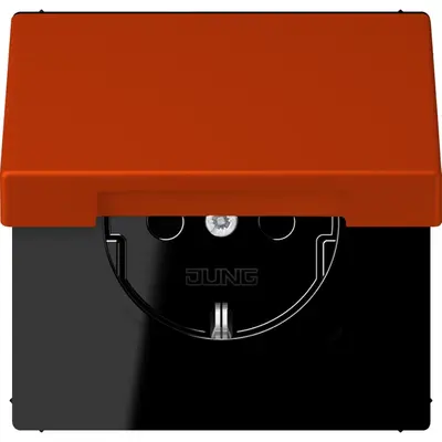 JUNG wandcontactdoos randaarde met klapdeksel Les Couleurs rouge vermillon 59 244 (LC 1520 BFKL 244)