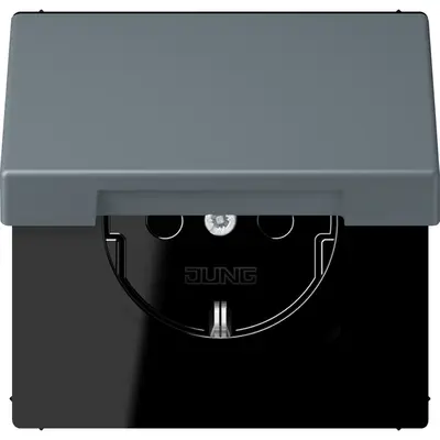 JUNG wandcontactdoos randaarde met klapdeksel Les Couleurs gris 59 251 (LC 1520 BFKL 251)