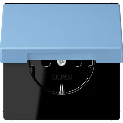 JUNG wandcontactdoos randaarde met klapdeksel Les Couleurs bleu ceruleen 59 256 (LC 1520 BFKL 256)