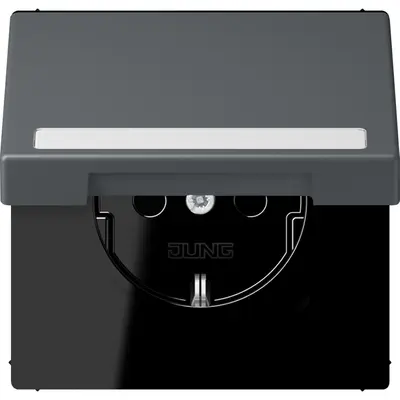 JUNG wandcontactdoos randaarde Safety+ klapdeksel Les Couleurs gris fonce 31 202 (LC 1520 BFNAKL 202)