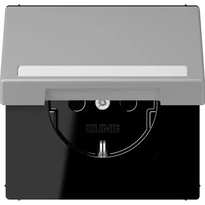 JUNG wandcontactdoos randaarde Safety+ klapdeksel Les Couleurs gris moyen 204 (LC 1520 BFNAKL 204)