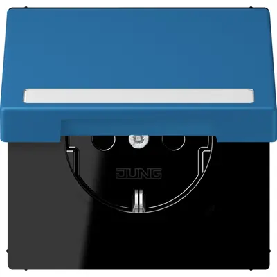 JUNG wandcontactdoos randaarde Safety+ klapdeksel Les Couleurs bleu ceruleen 31 211 (LC 1520 BFNAKL 211)