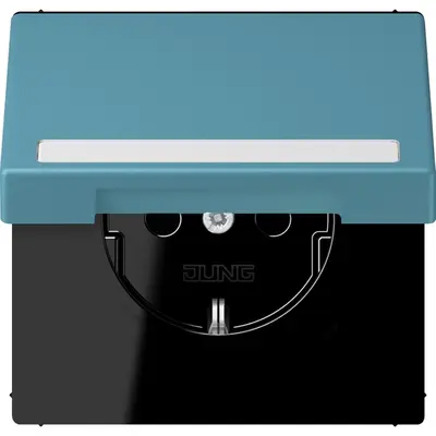 JUNG wandcontactdoos randaarde Safety+ klapdeksel Les Couleurs ceruleen vif 212 (LC 1520 BFNAKL 212)