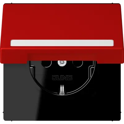 JUNG wandcontactdoos randaarde Safety+ klapdeksel Les Couleurs rouge vermillon 31 227 (LC 1520 BFNAKL 227)