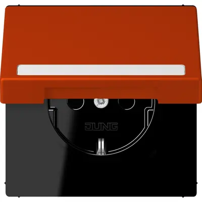 JUNG wandcontactdoos randaarde Safety+ klapdeksel Les Couleurs rouge vermillon 59 244 (LC 1520 BFNAKL 244)