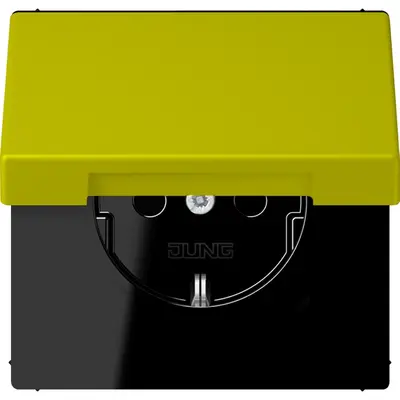 JUNG wandcontactdoos randaarde met klapdeksel Les Couleurs vert olive vif 249 (LC 1520 NBFKL 249)