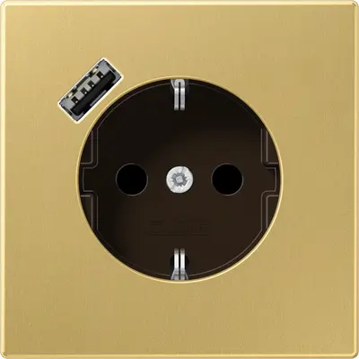 JUNG wandcontactdoos randaarde Safety+ met USB-A LS990 messing klassiek (ME 1520-18 A C)