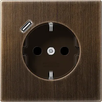 JUNG wandcontactdoos randaarde Safety+ met USB-C LS990 messing antiek (ME 1520-18 C AT)