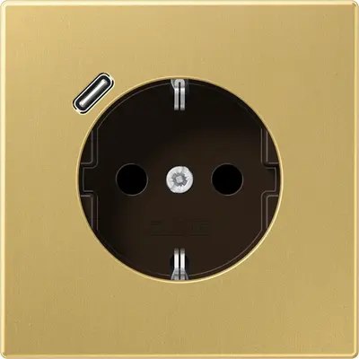 JUNG wandcontactdoos randaarde Safety+ met USB-C LS990 messing klassiek (ME 1520-18 C C)