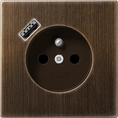 JUNG wandcontactdoos penaarde Safety+ met USB type A LS990 messing antiek (ME 1520 F-18 A AT)