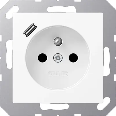 JUNG wandcontactdoos penaarde Safety+ met USB type C A-range sneeuwwit mat (A 1520 F-18 C WWM)