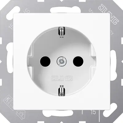 JUNG wandcontactdoos randaarde Safety+ met niet geaarde draagring en schroefklem 6 mm² A-range alpine wit (A 1520 NBFKIK6 WW)
