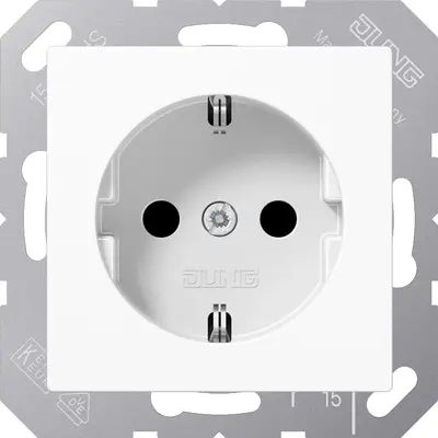 JUNG wandcontactdoos randaarde Safety+ met schroefklemmen A-range alpine wit (A 1521 NBFKI WW)