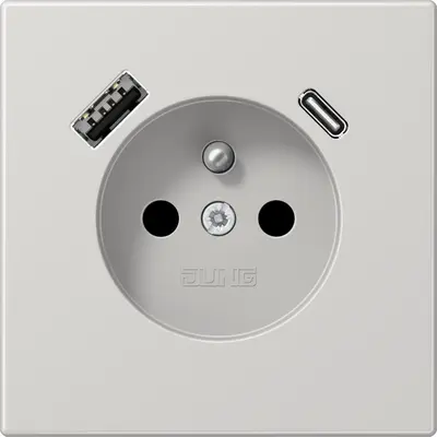 JUNG wandcontactdoos penaarde Safety+ met USB type A en C LS990 lichtgrijs (LS 1520 F-15 CA LG)