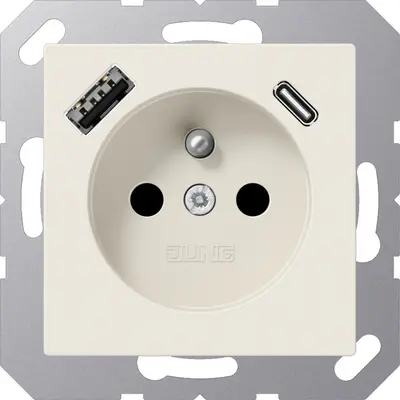 JUNG wandcontactdoos penaarde Safety+ met USB type A en C A-range creme (A 1520 F-15 CA)